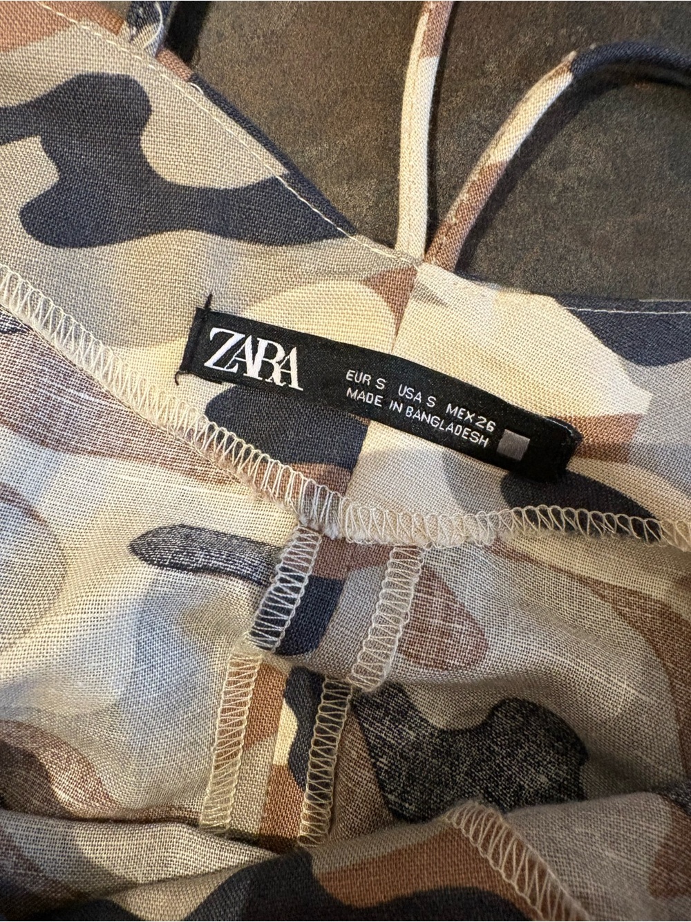 Zara Linen Blend Camo Midi Dress in Beige, Taupe & Navy Small - Picture 6 of 9